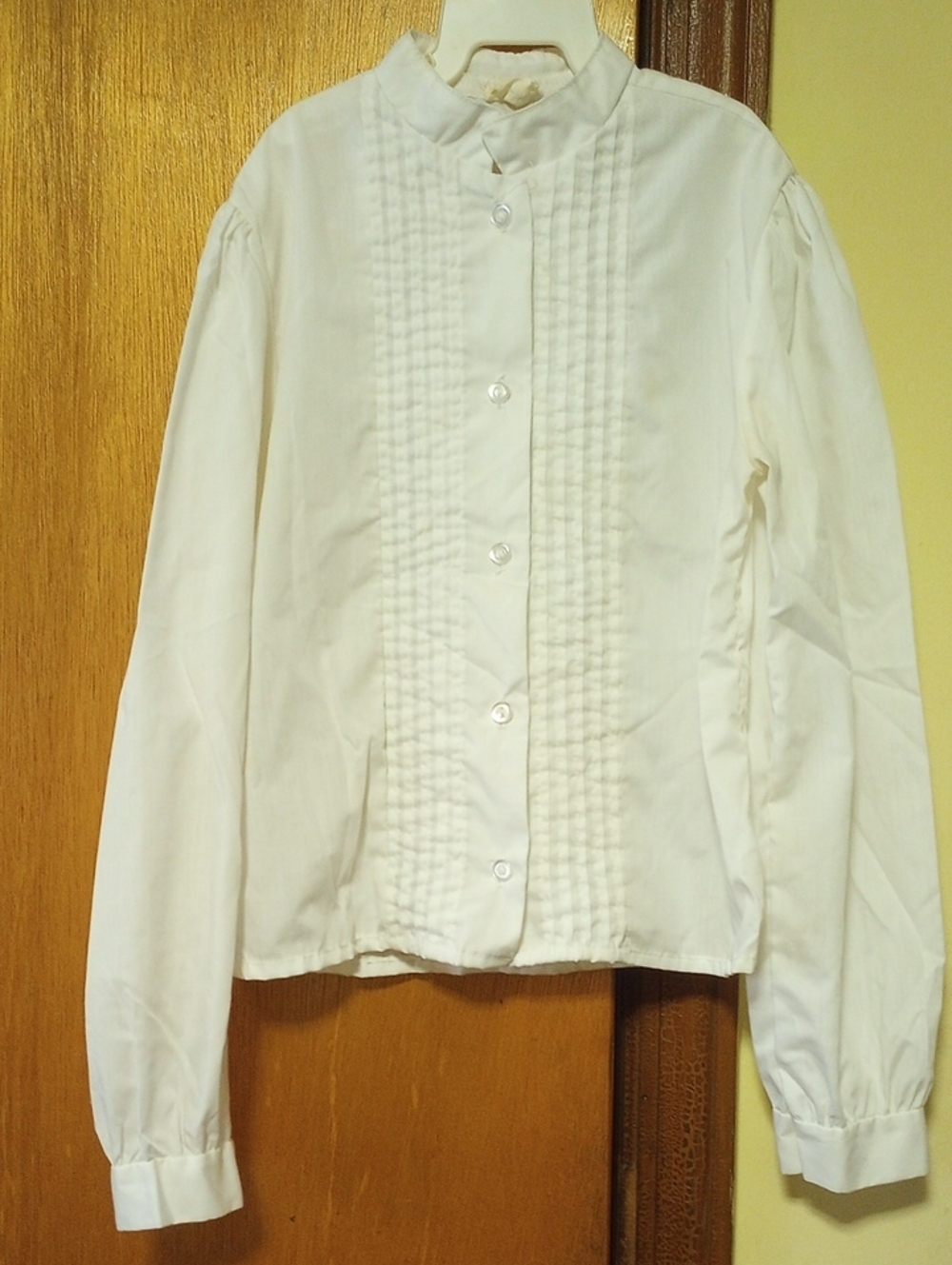 Classic Traditional Neutral White Pleated Cotton & Polyester Vtg Blouse, Sz 8